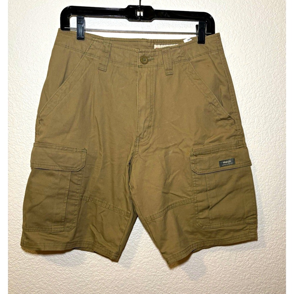 Wrangler Men's Beige Cargo Shorts Relaxed Fit Stretch Canvas Zip Flat Front
